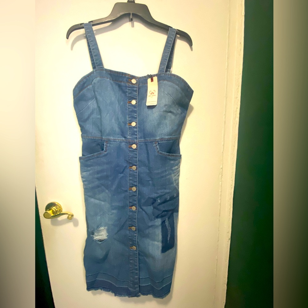 Denim knee length dress
